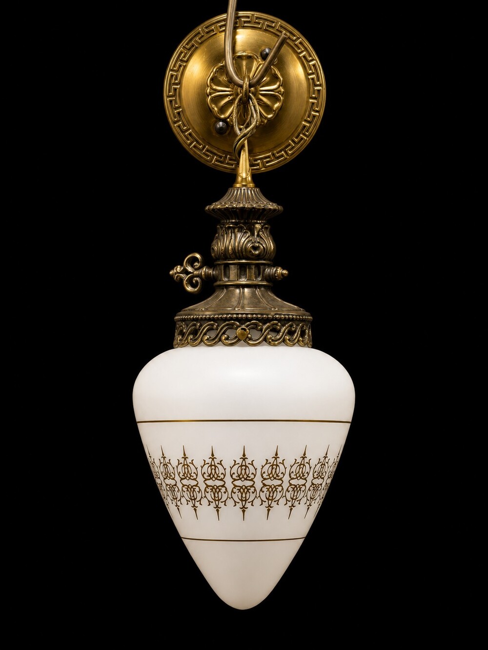 Vintage Hollywood Regency Hanging Swag Light Tear Drop Glass Shade Brass Fixture